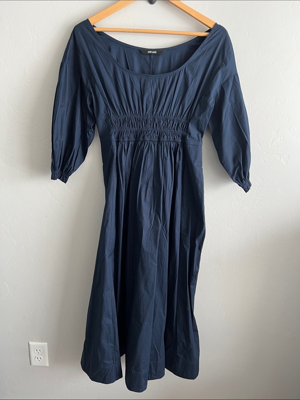 NWOT Puff Sleeve Elastic Waist Cotton Poplin Dress - Picture 5 of 8